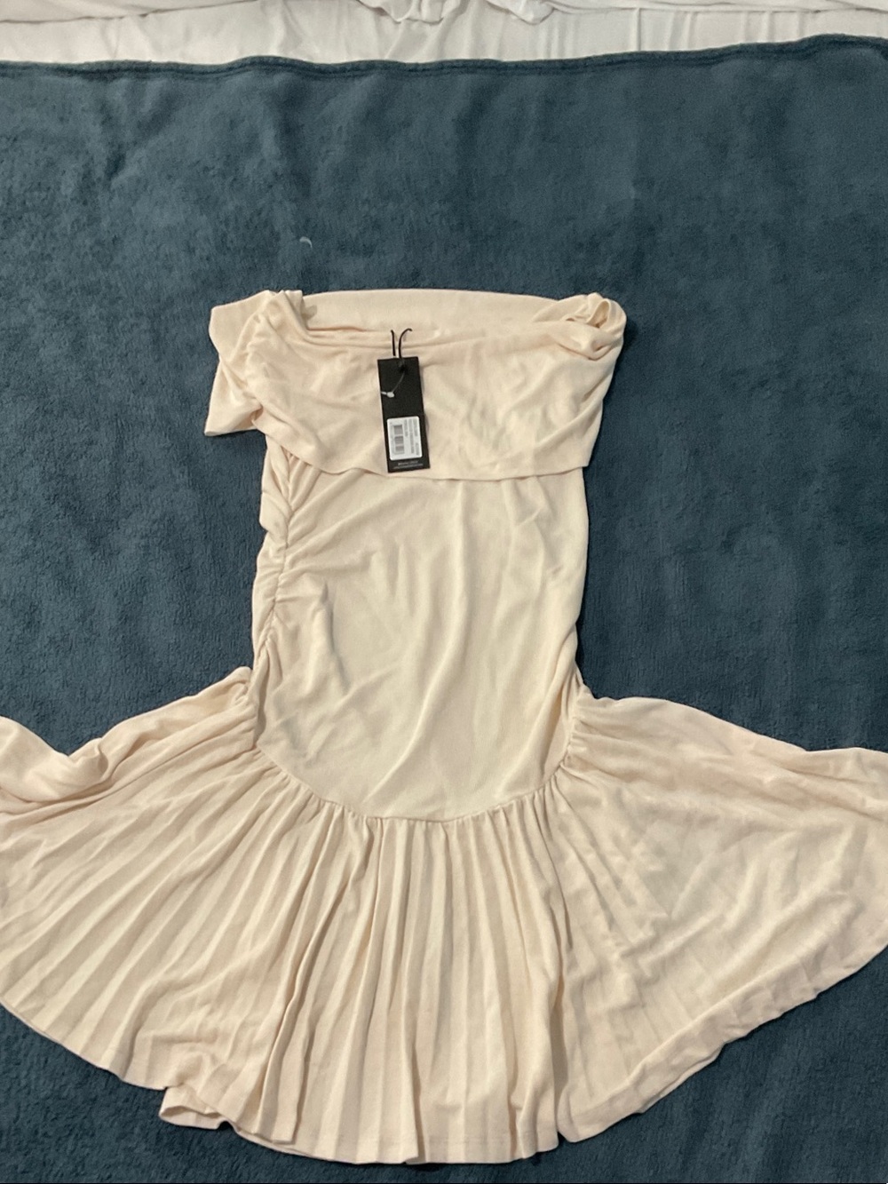 Lioness Strapless Pleated Hem Dress in Pale Blush